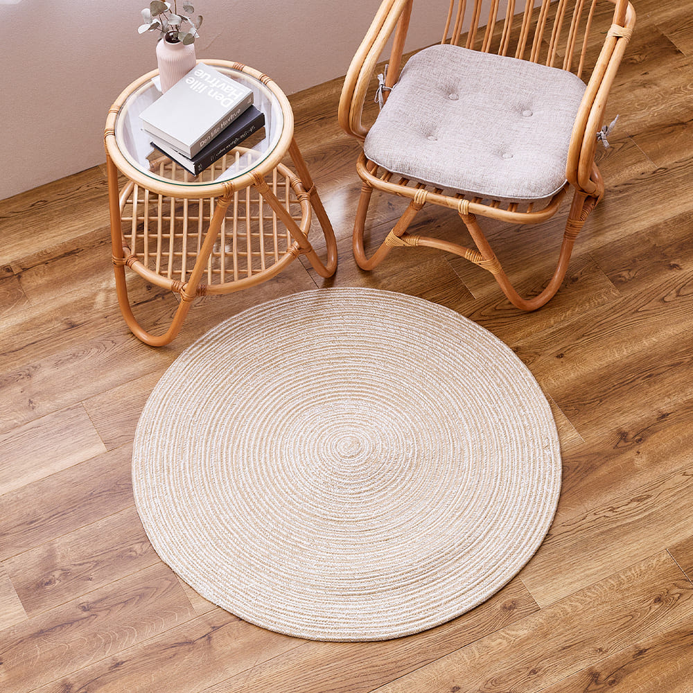 100% Cotton Braided Rug - Beige/White 90R