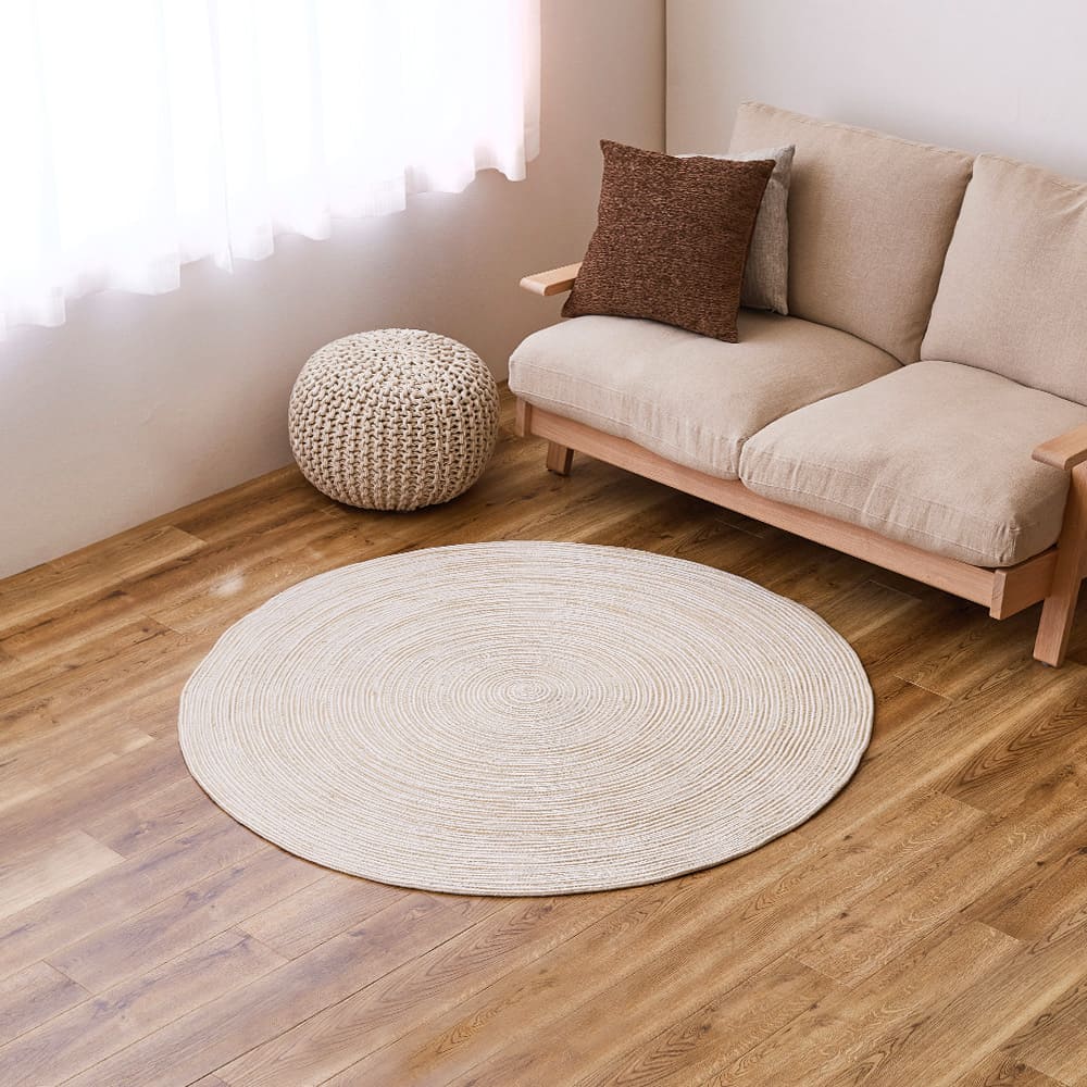 100% Cotton Braided Rug - Beige/White 140R