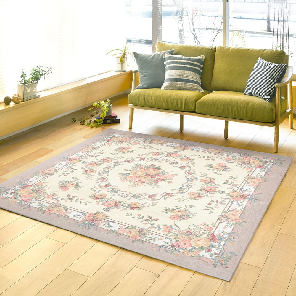 Water-Repellent Gobelin Chenille Rug Bouquet Beige