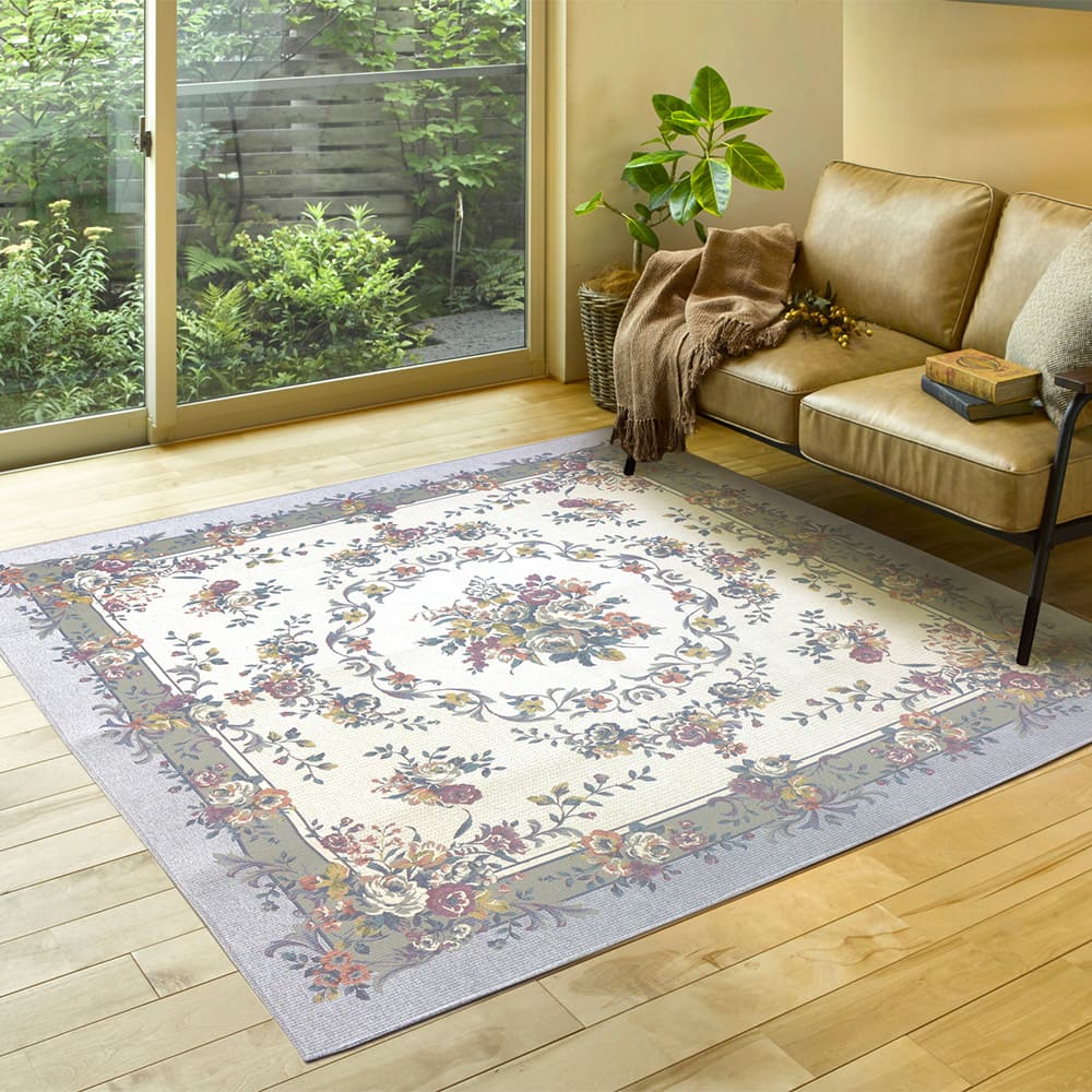 Water-Repellent Gobelin Chenille Rug Bouquet Gray