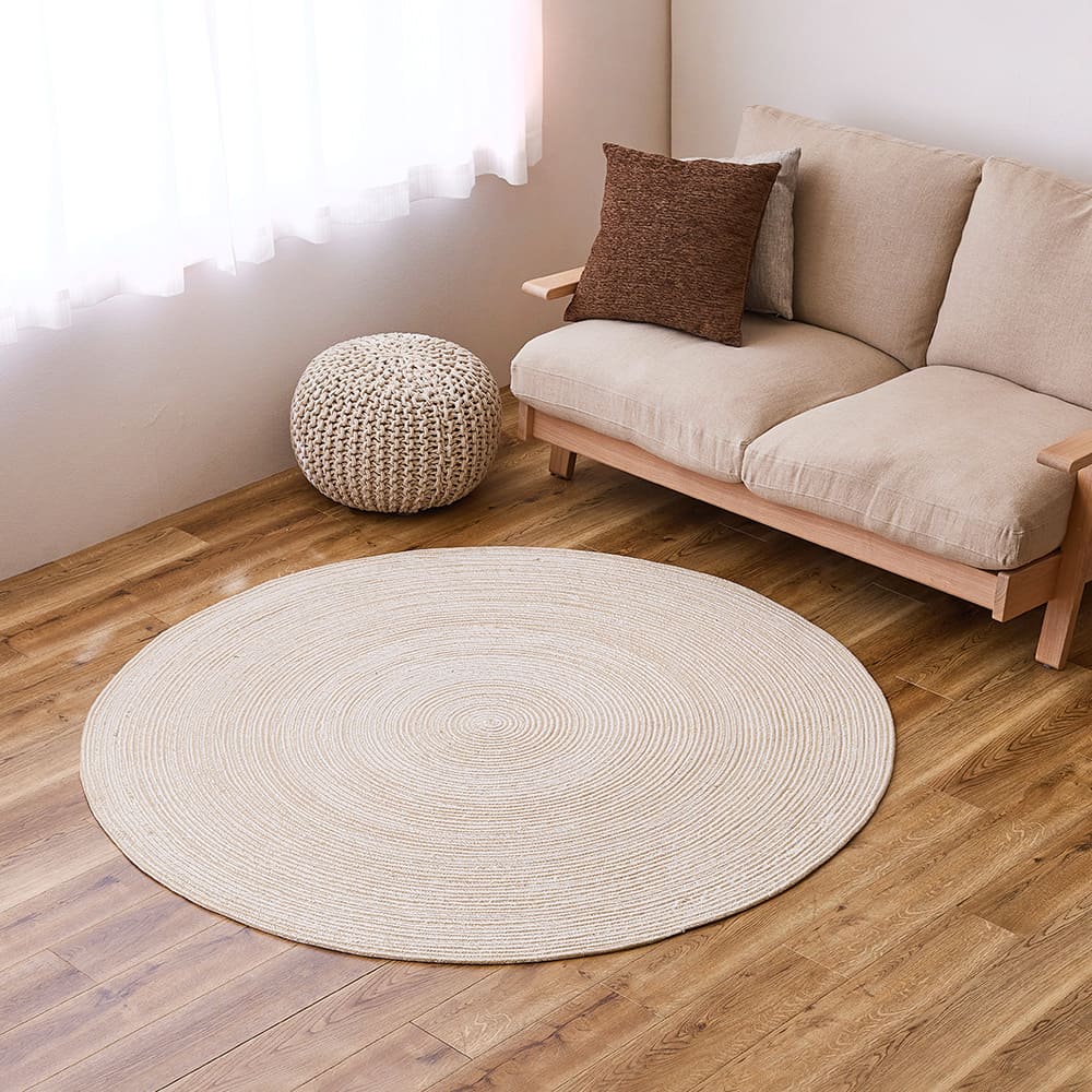 100% Cotton Braided Rug - Beige/White 160R
