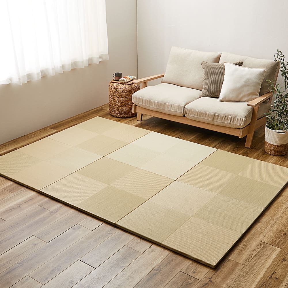 Water-Washable Tatami Mat Style Checkered Green 6-Piece Set