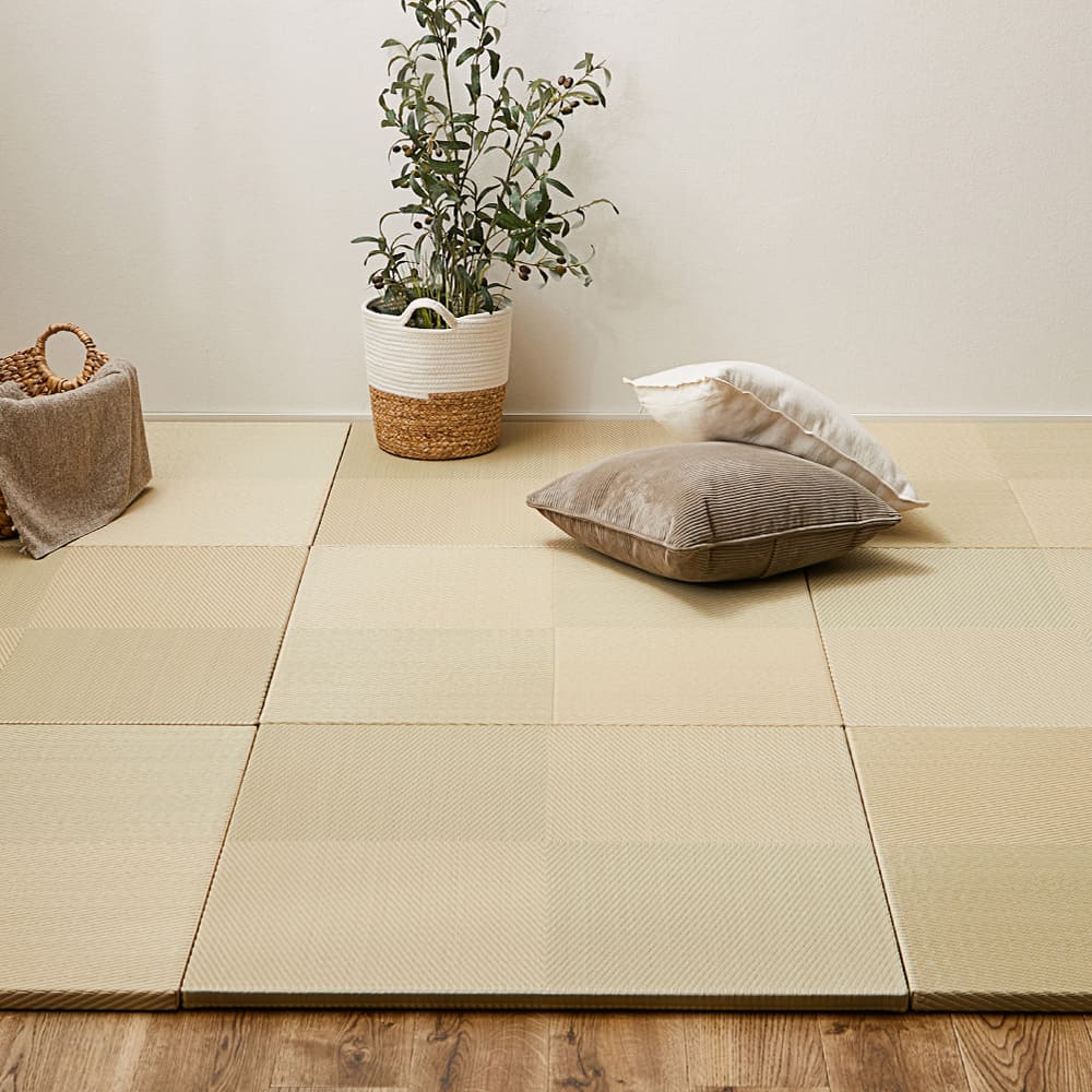 Water-Washable Tatami Mat Style Checkered Green 9-Piece Set