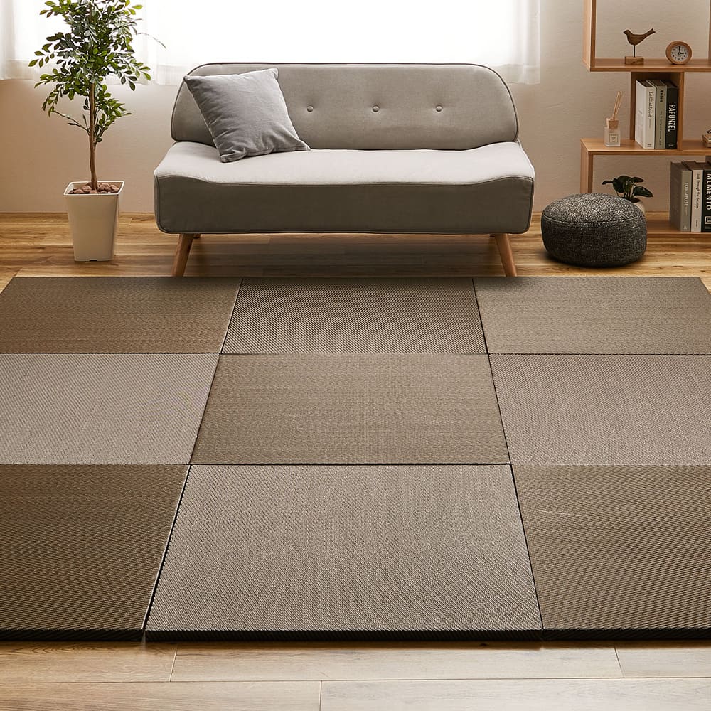 Water-Washable Tatami Mat Style Brown 9-Piece Set