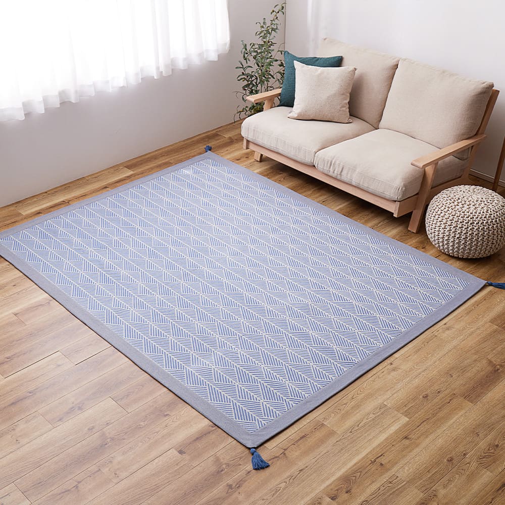 Washable Indian Cotton Rug, with Non-Slip, Navy, 185×240