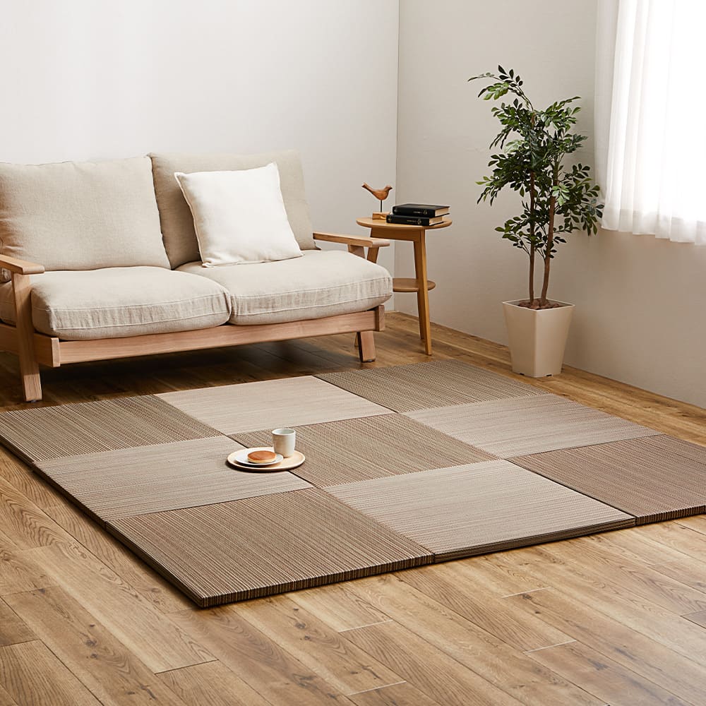 Colorful Lightweight Tatami Mats Sasai Brown 12-Piece Set