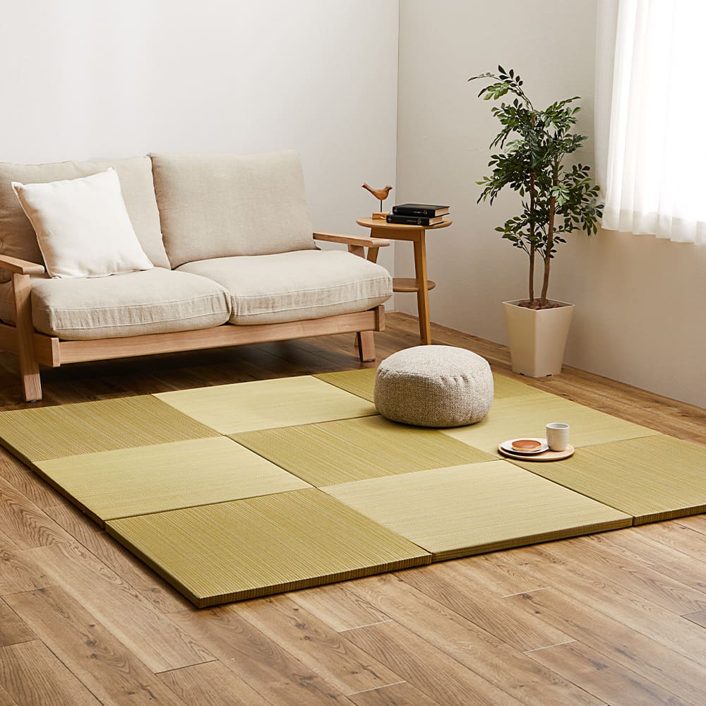 Colorful Lightweight Tatami Mats Sasai Yellow 12-Piece Set