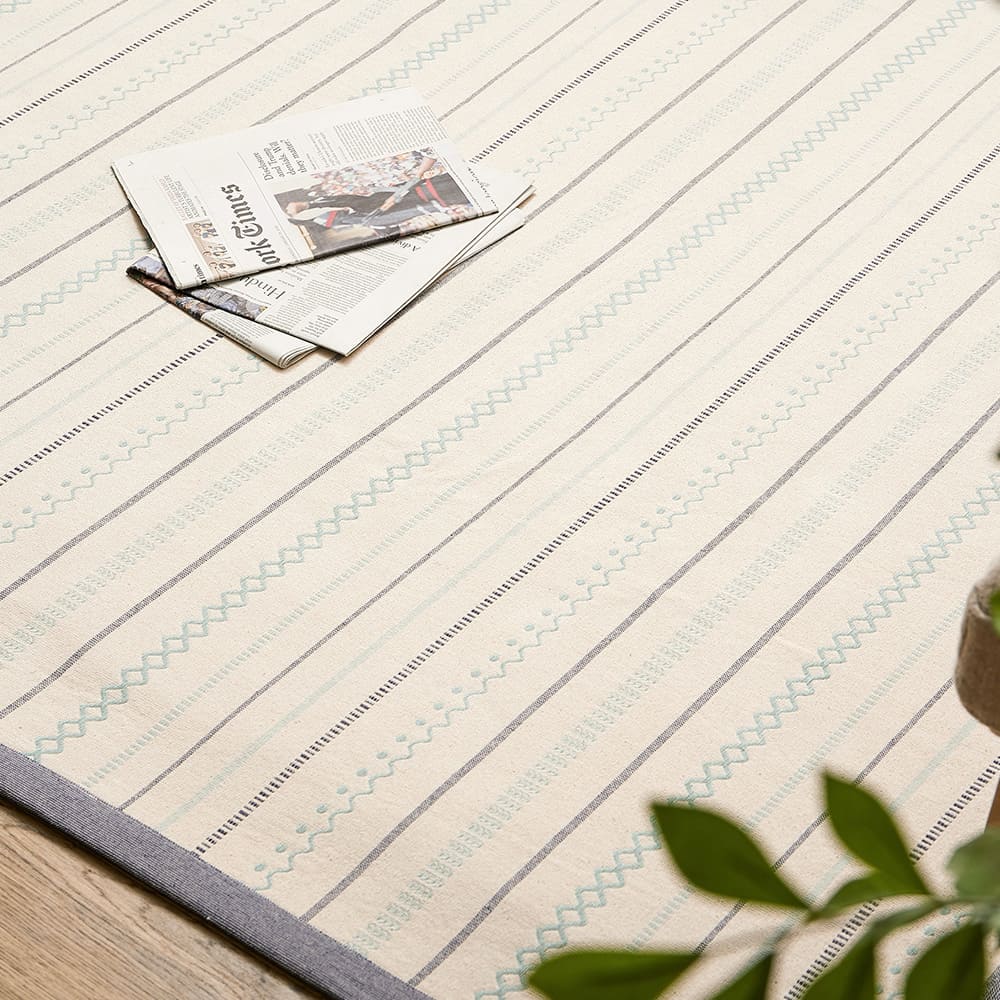Lightweight Washable Indian Cotton Rug Tick Blue