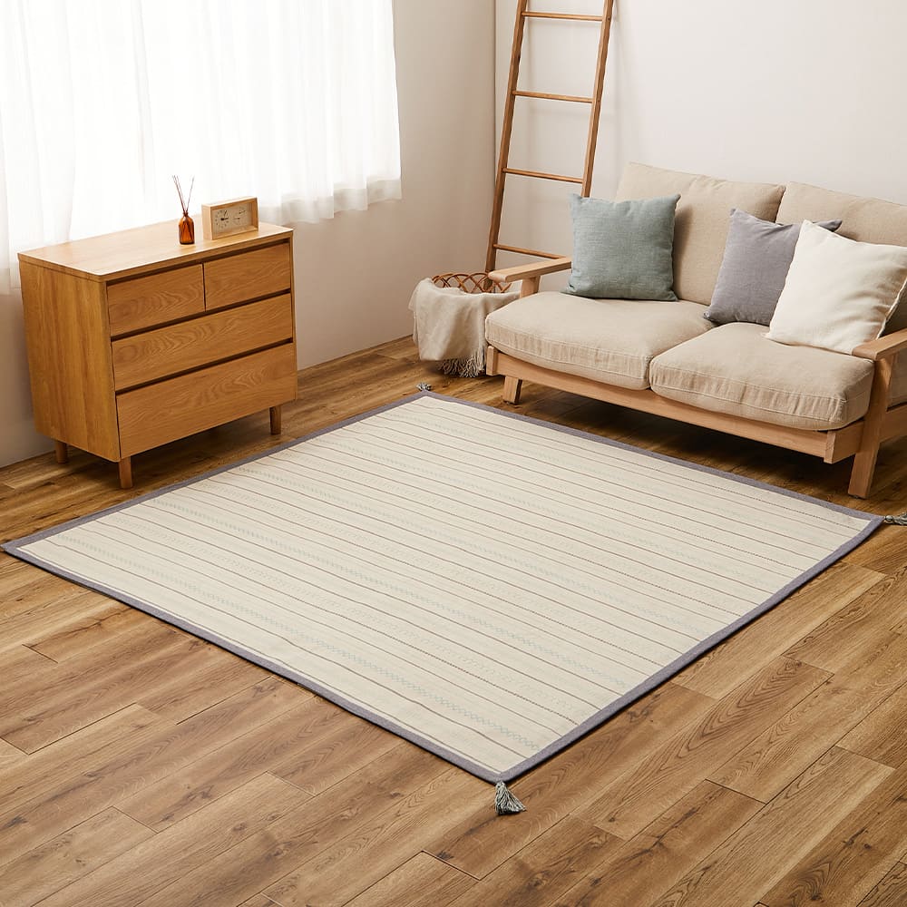 Lightweight Washable Indian Cotton Rug Tick Blue