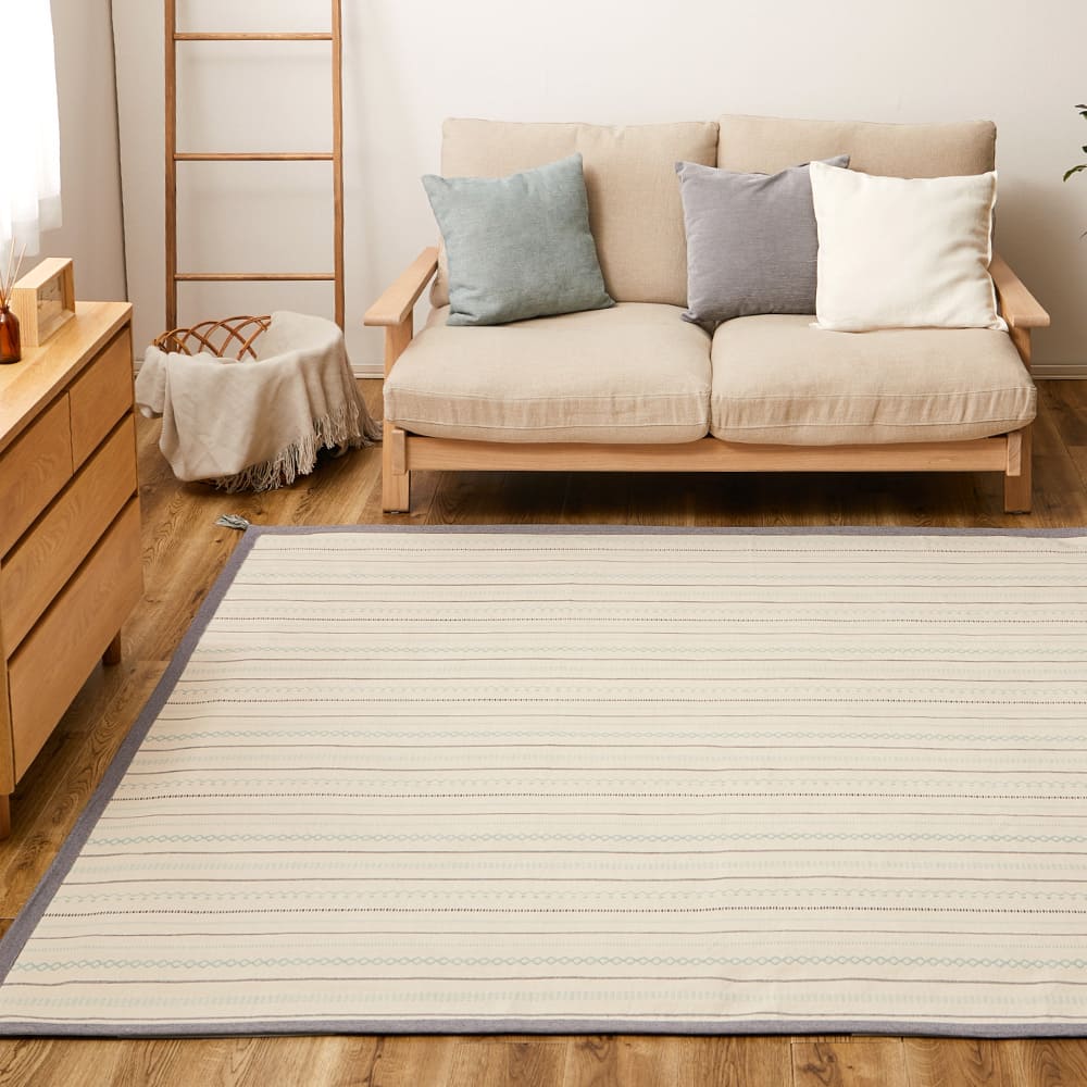 Lightweight Washable Indian Cotton Rug Tick Blue