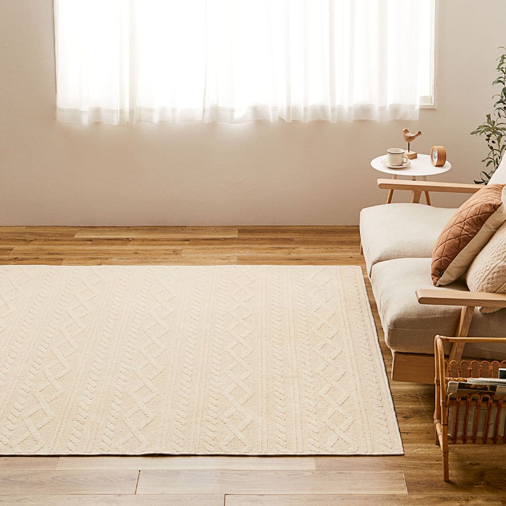 100% Cotton Cable Knit Pattern Rug Nature 130×185