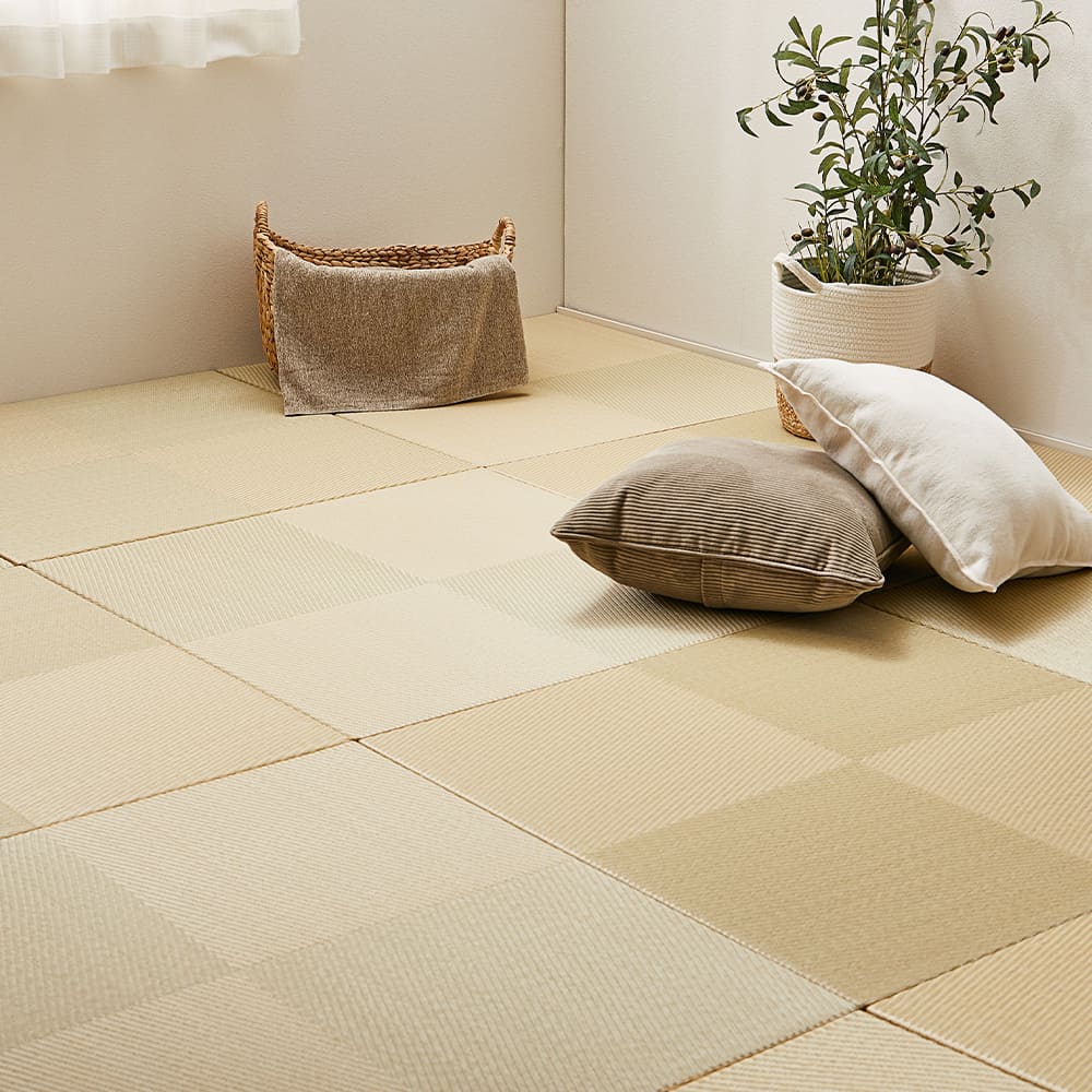Water-Washable Tatami Mats in Green, Checkerboard Pattern, Set of 12