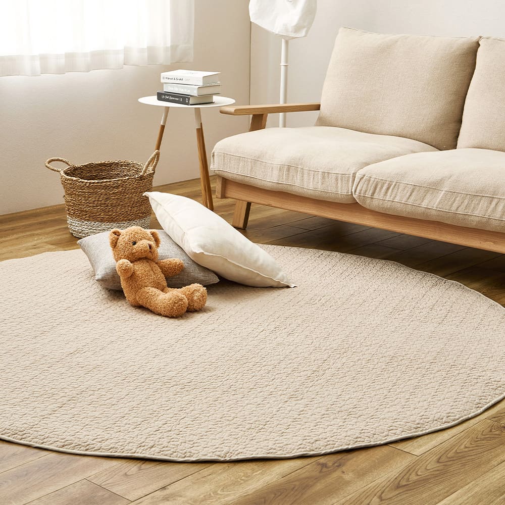 100% Cotton Ibul Rug Mat Decor Round Beige