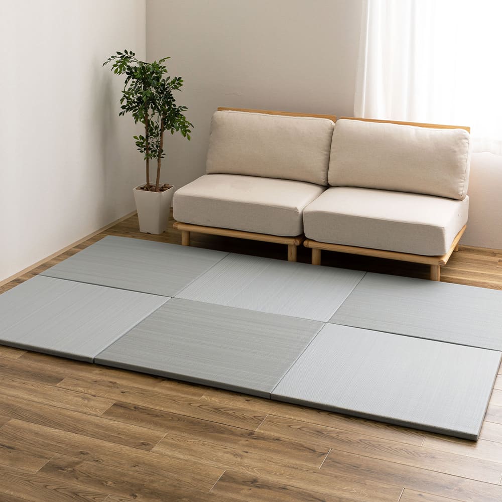 Water-Washable Rush Grass-like Tatami Mat (Oboro, Blue) 6 Pieces