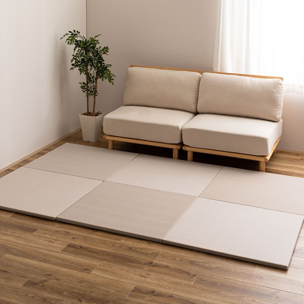 Water-Washable Rush Grass-like Tatami Mat (Oboro, Gray) 6 Pieces