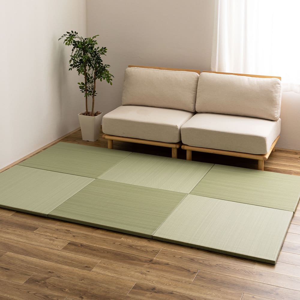 Water-Washable Rush Grass-like Tatami Mat (Oboro, Green) 6 Pieces