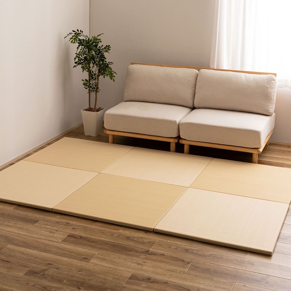Water-Washable Rush Grass-like Tatami Mat (Oboro, Beige) 6 Pieces