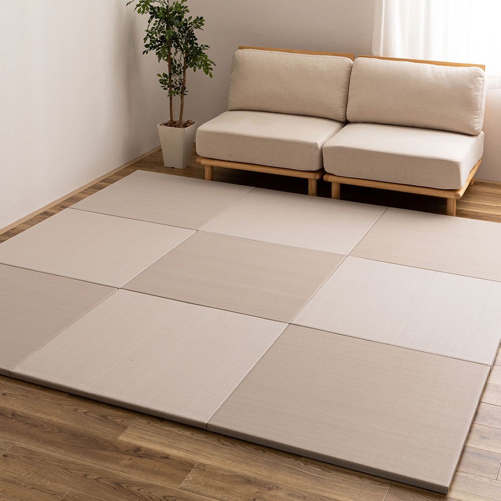 Water-Washable Rush Grass-like Tatami Mat (Oboro, Gray) 9 Pieces
