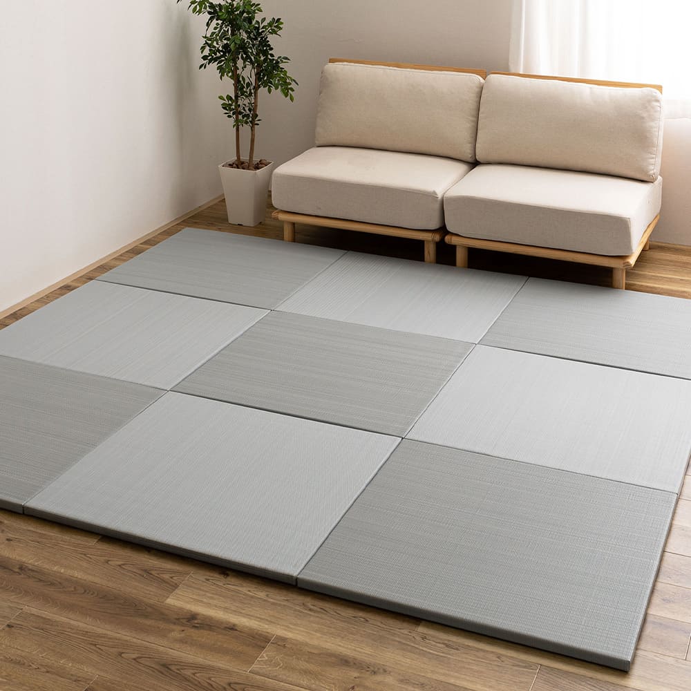 Water-Washable Rush Grass-like Tatami Mat (Oboro, Blue) 12 Pieces