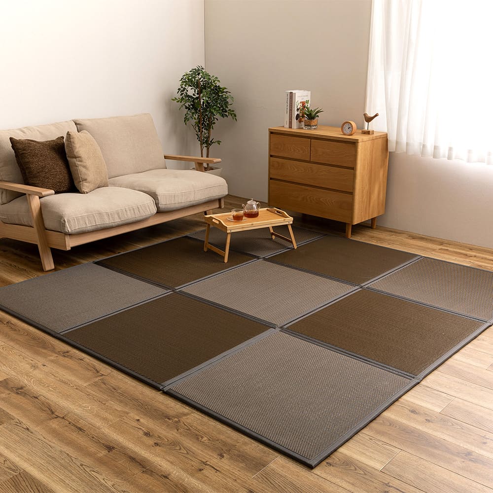 Connected Tatami Mat (Ayan Pattern) 9 Panels (225×225cm, Brown)