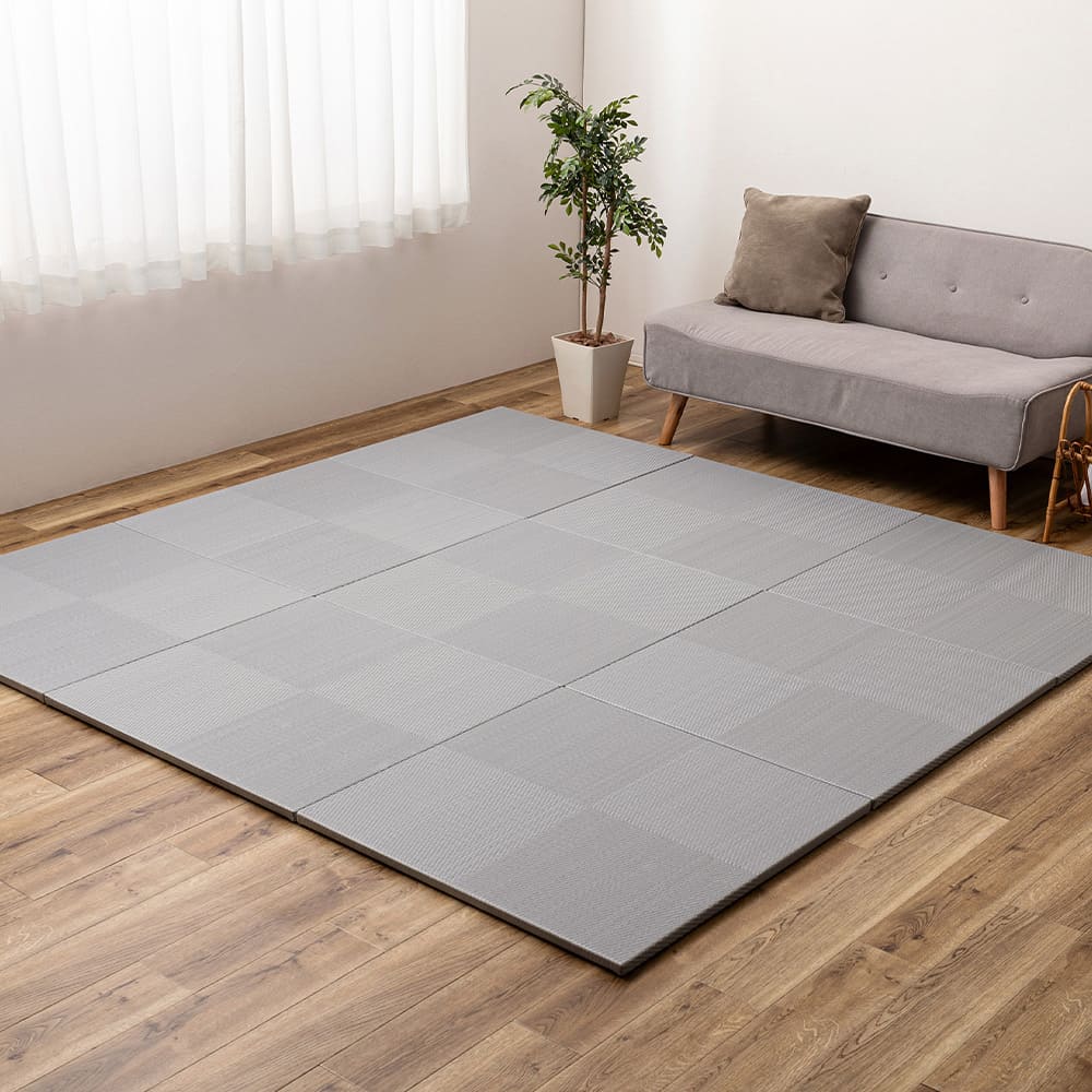 Water-Washable Tatami Mats in Blue, Checkerboard Pattern, Set of 6