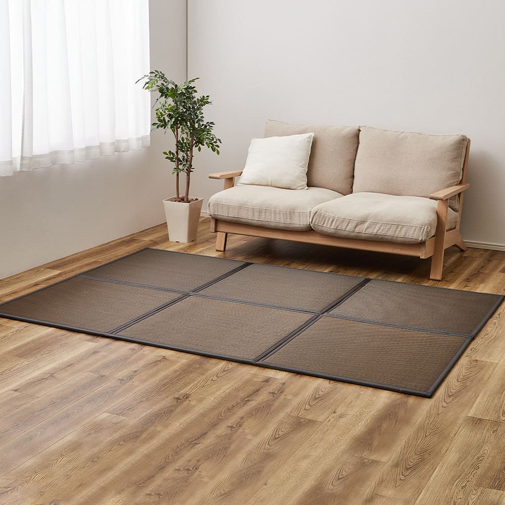 Connected Tatami Mat (Ayan Pattern) 6 Panels (150×225cm, Brown)