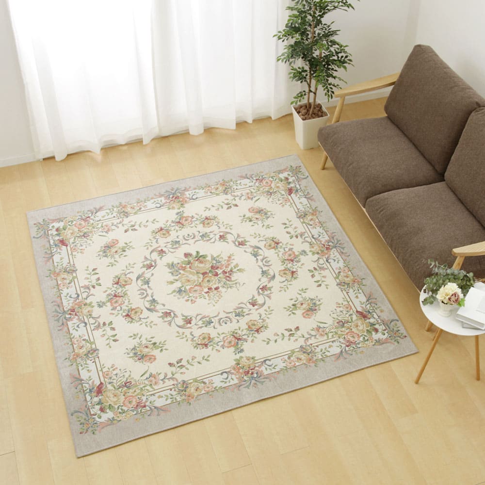 Tapestry Chenille Rug Bouquet Approx. 230×230cm Beige