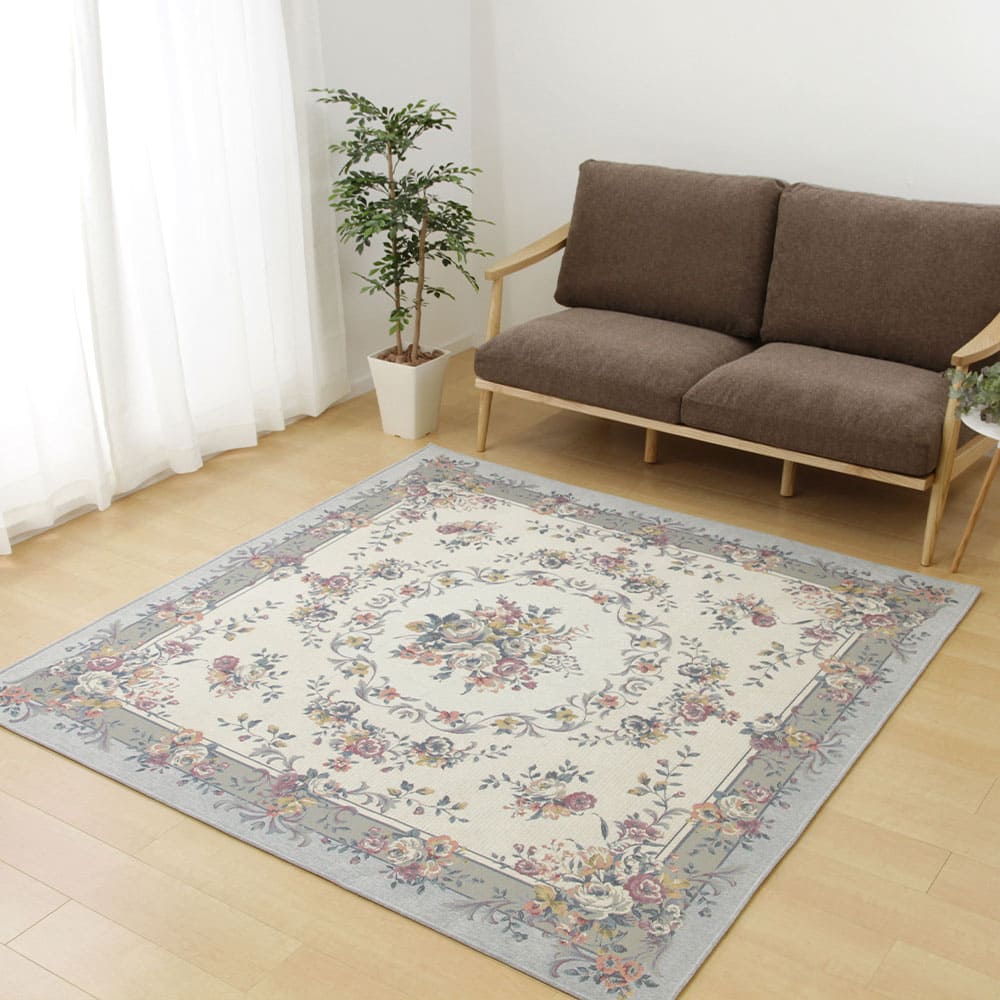 Tapestry Chenille Rug Bouquet Approx. 185×185cm Gray