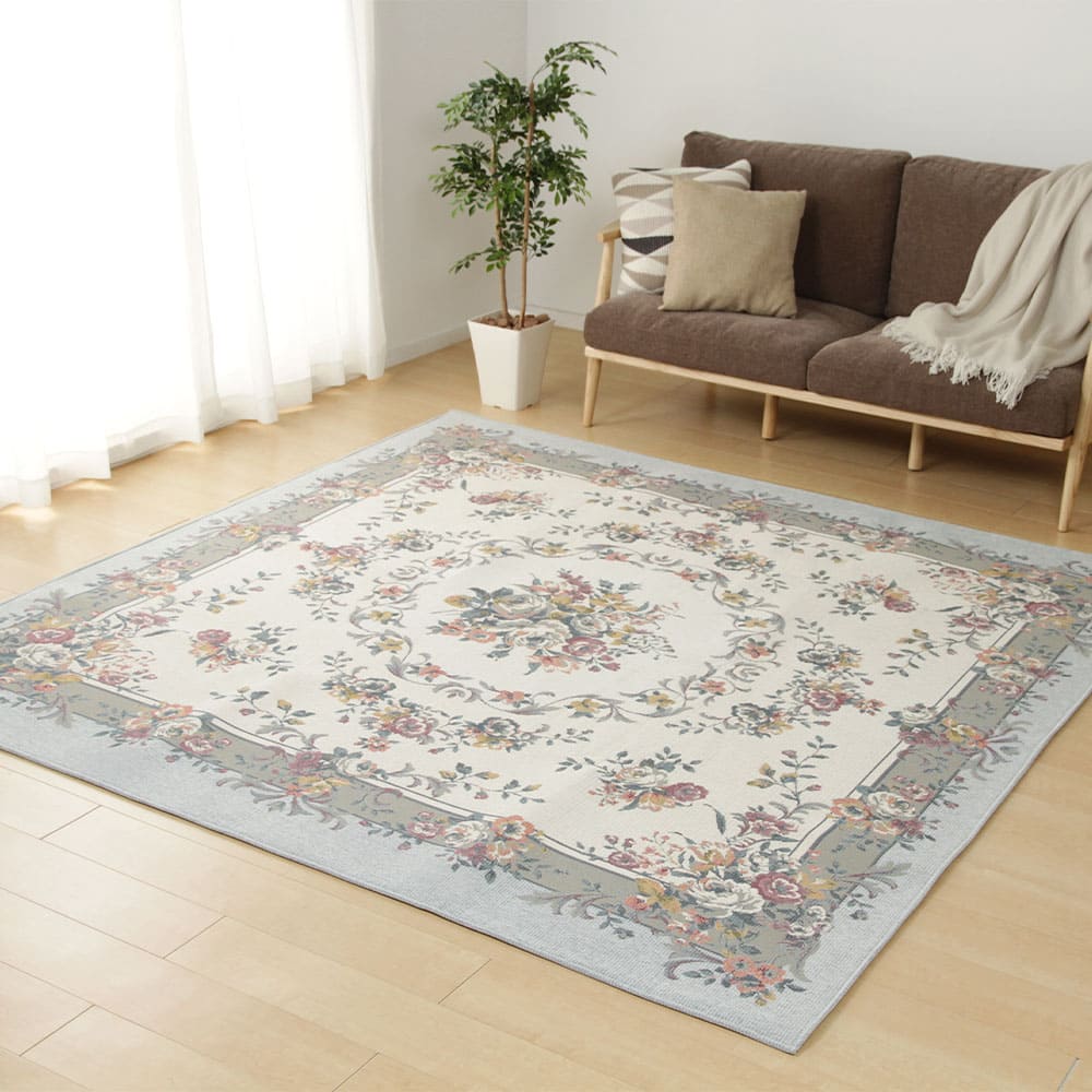 Tapestry Chenille Rug Bouquet Approx. 230×330cm Gray