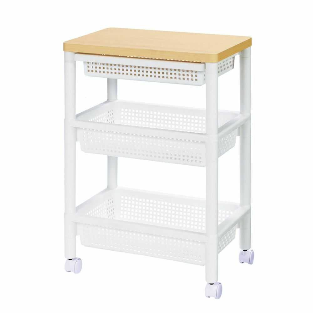 Fudou Giken Wood Table Wagon WTW-3HS White