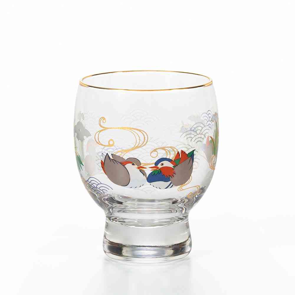 Adelia Premium Nippon Taste Kichijo Kachou Sake Glass Mandarin Duck and Iris