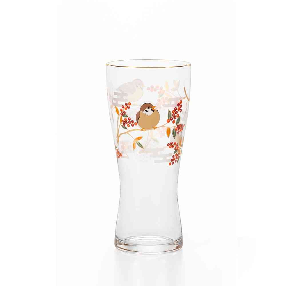 Adelia Premium Nippon Taste Kichijo Kachou Beer Glass Sparrow and Nanten