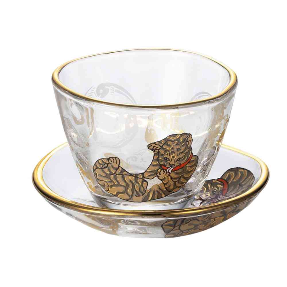 Adelia Premium Nippon Taste Sake Cup & Small Plate Set - Tiger 90ml Cup×1, Small Plate×1