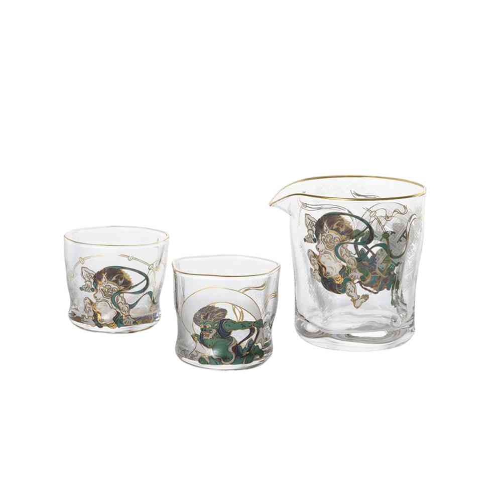Adelia Premium Nippon Taste Fujin Raijin Sake Set - Pouring Jug 280ml×1, Sake Cups 90ml×2