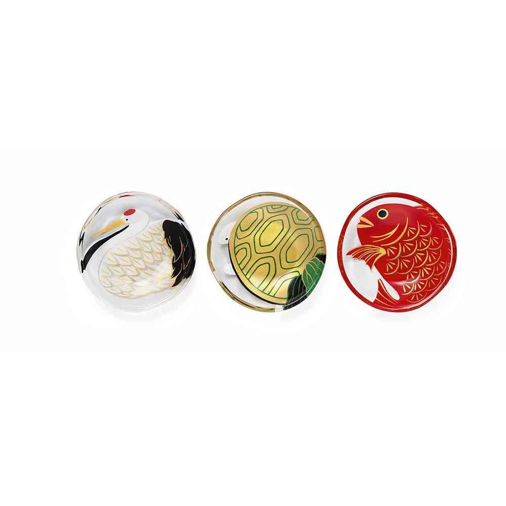 Adelia Medetamon Mono Fukujyu Small Plates - Crane, Turtle, Sea Bream Set (3 plates)