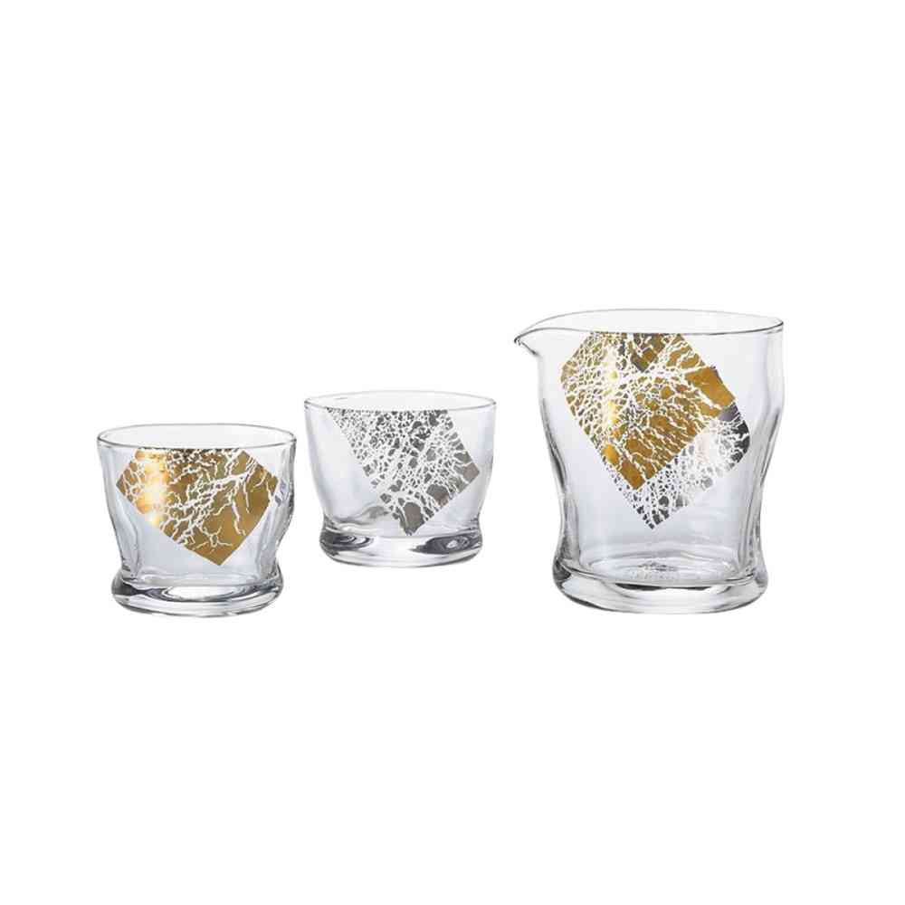 Adelia Tebineri Fluid Kirari Sake Set - Pouring Jug 280ml×1, Sake Cups 100ml×2