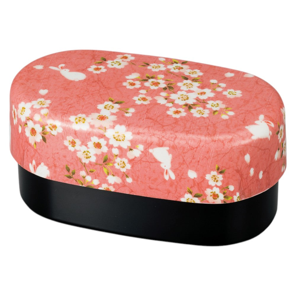 Tatsumiya Fabric Covered Oval Bento Large Pink Cherry Blossom Rabbit