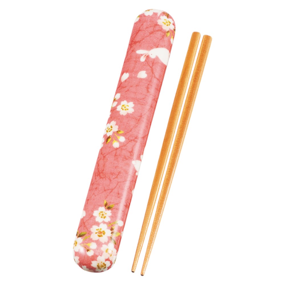 Tatsumiya Fabric Covered Chopstick Box Set Pink Sakura Rabbit 18.0