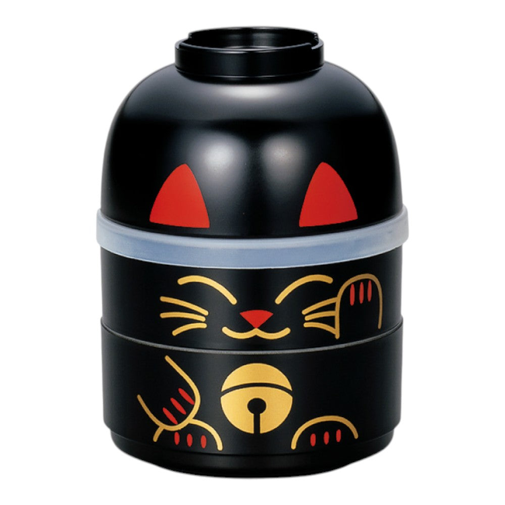 Tatsumiya Kokeshi Two-Tier Bento Maneki Neko Black