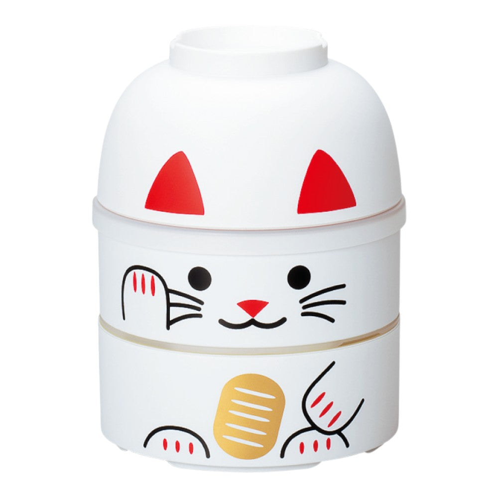Tatsumiya Large Kokeshi Two-Tier Bento Maneki Neko White