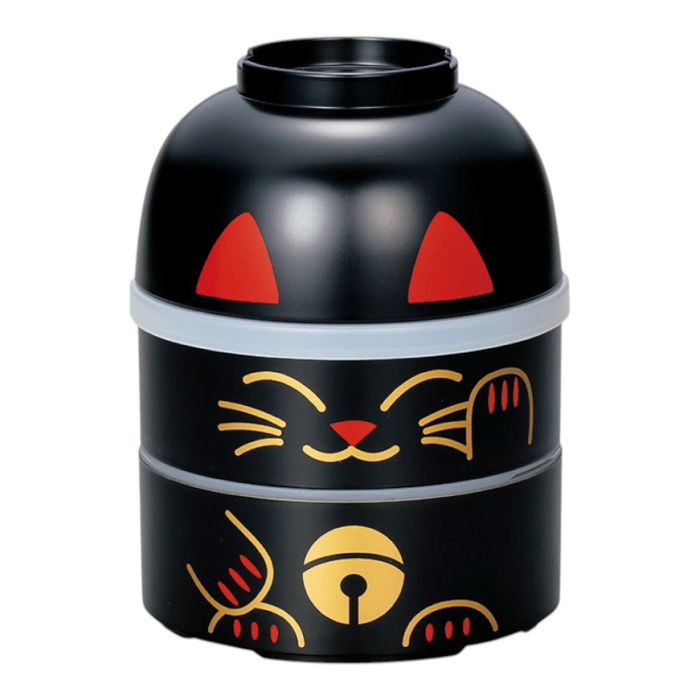 Tatsumiya Large Kokeshi Two-Tier Bento Maneki Neko Black