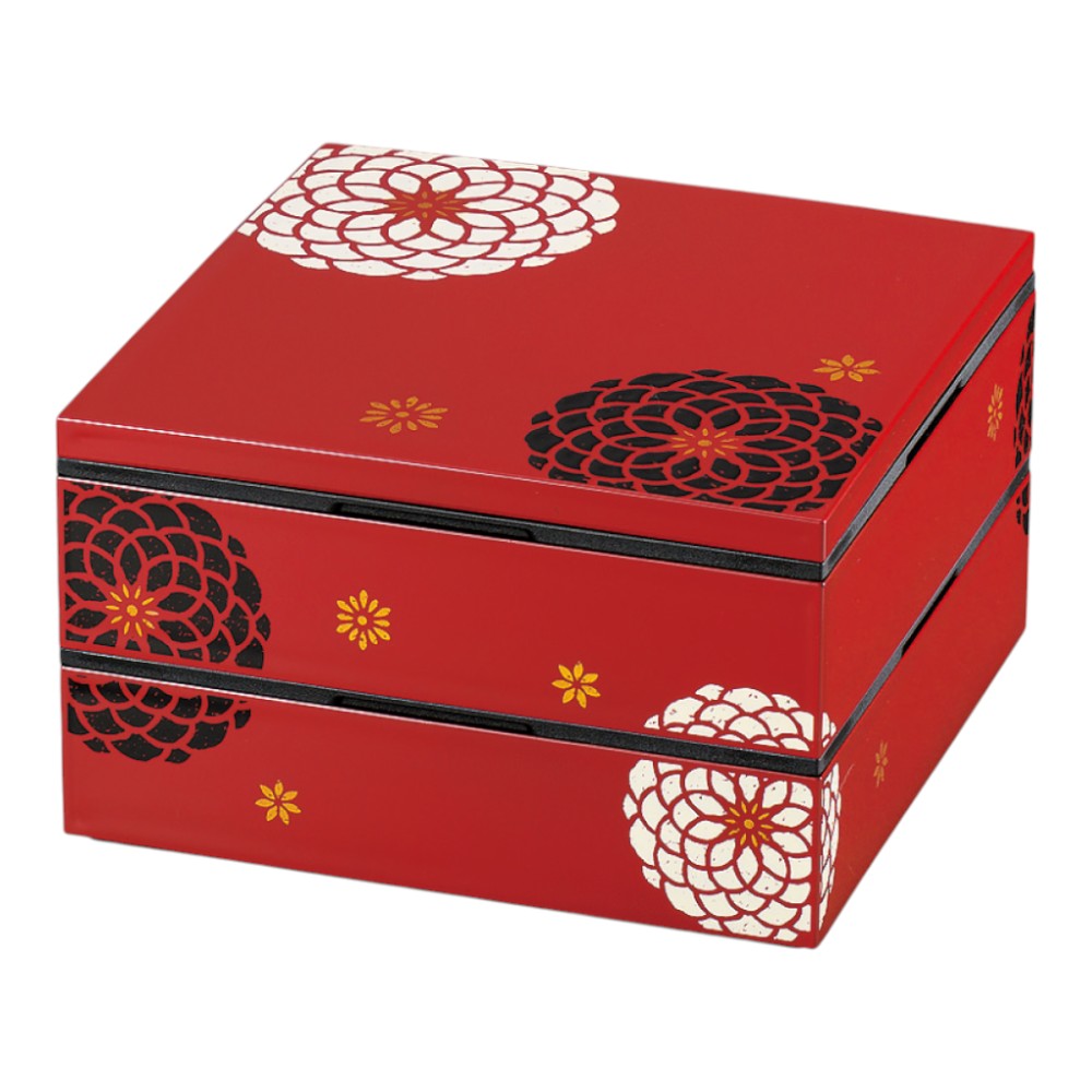 Tatsumiya Square Two-Tiered Appetizer Box Hyakka Red 19.5