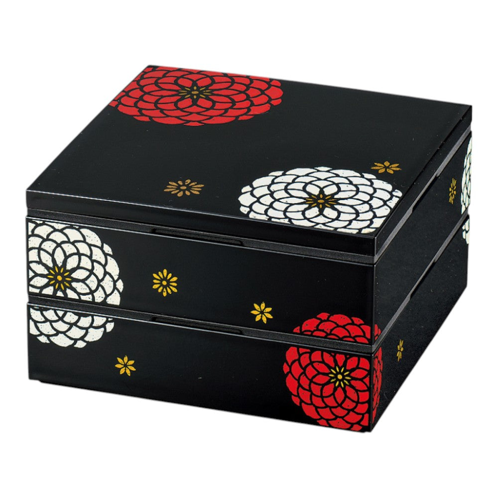 Tatsumiya Square Two-Tiered Appetizer Box Hyakka Black 19.5