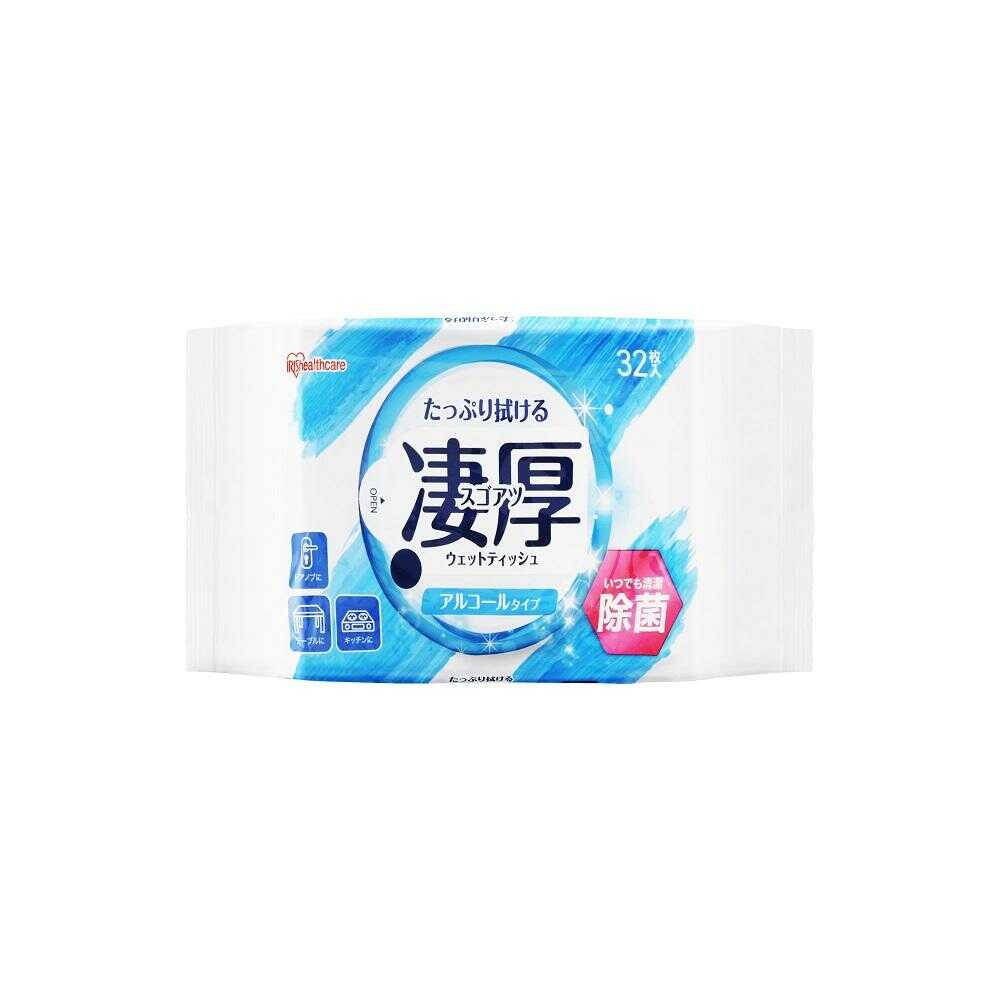 Iris Ohyama Thick Alcohol Disinfecting Wet Wipes 32 Sheets