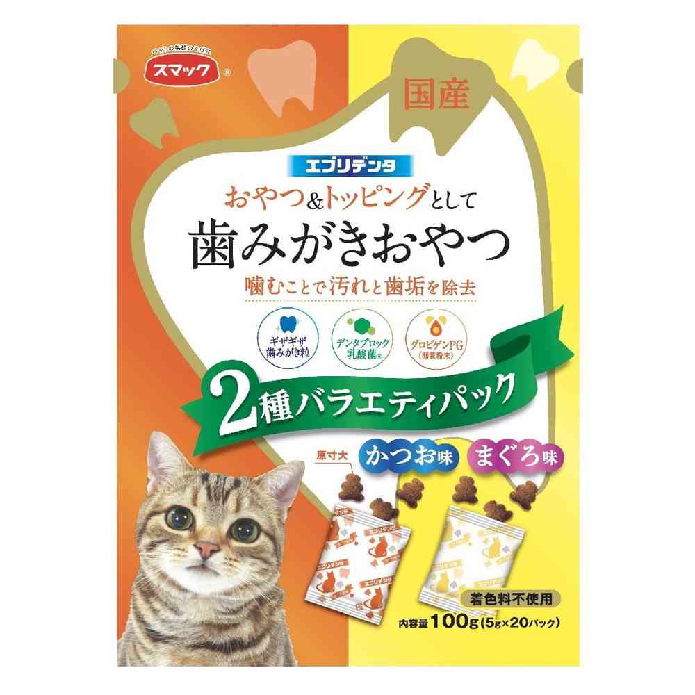 Smack Everyday Dental Cat Treats 2 Variety Pack Bonito and Tuna 100g (5g x 20 Packs)