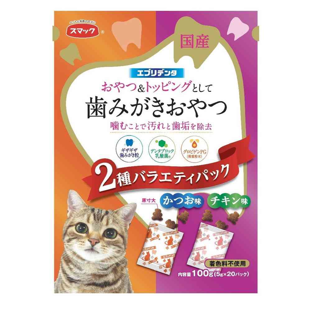 Smack Everyday Dental Cat Treats 2 Variety Pack Bonito and Chicken 100g (5g x 20 Packs)