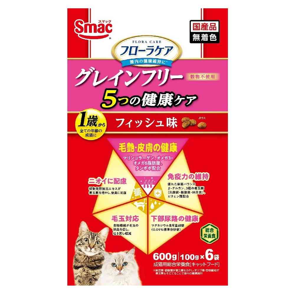 Smack Flora Care Cat Grain-Free 5 Health Care Fish Flavor 600g (100g x 6 Bags)