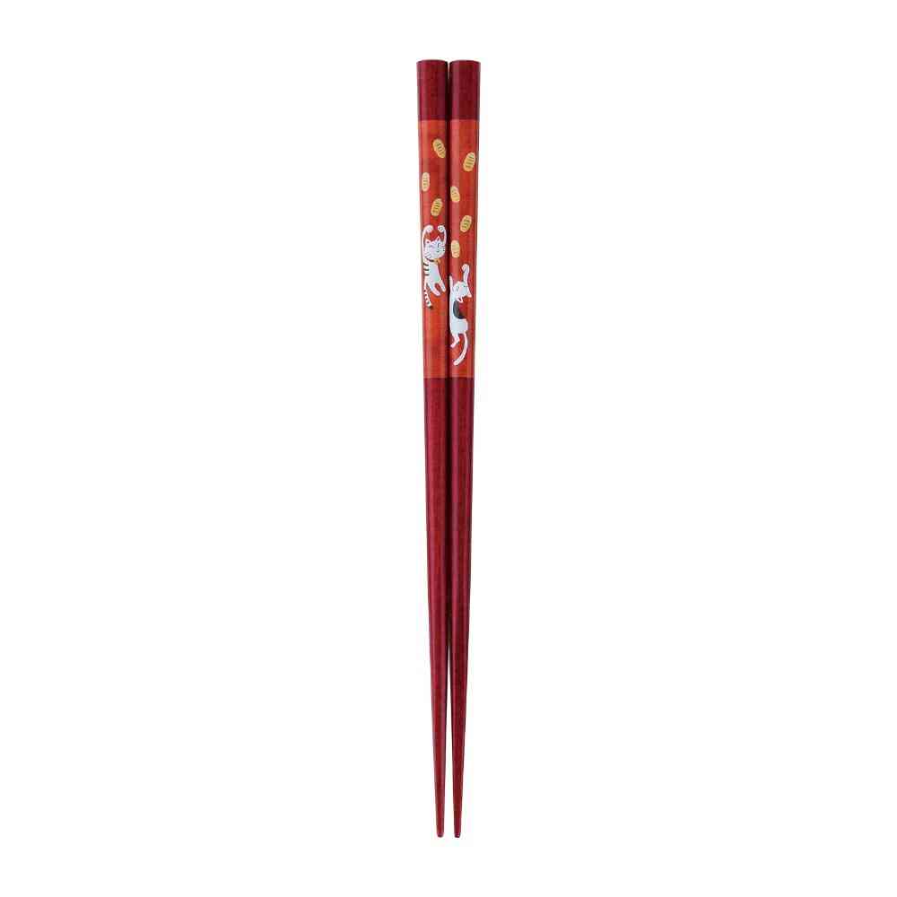 Ishida Chopsticks Cat with Gold Coins 21cm 1 Pair