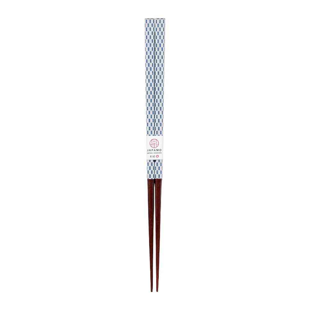 Ishida Chopsticks Japanese Modern Checkered Blue 23cm with PET Case