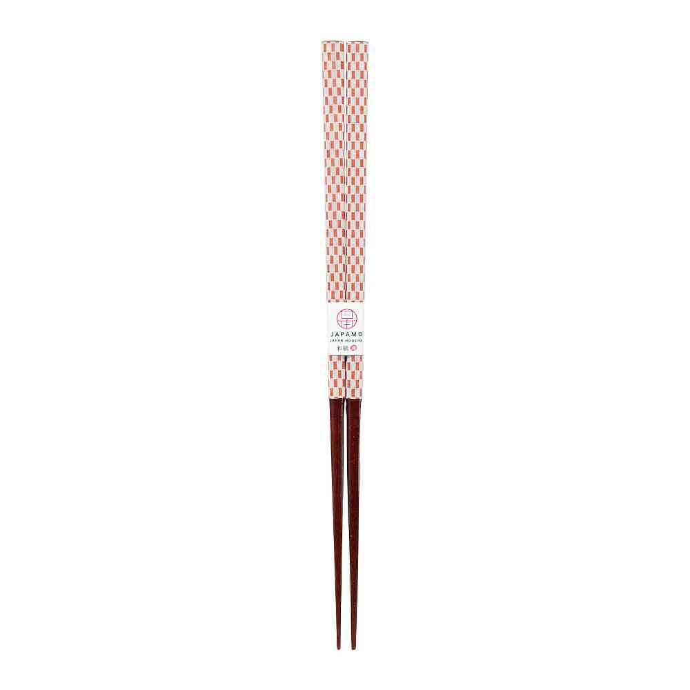 Ishida Chopsticks Japanese Modern Checkered Red 23cm with PET Case